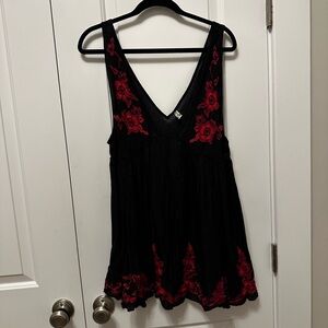 Black and Red Floral Embroidered Dress